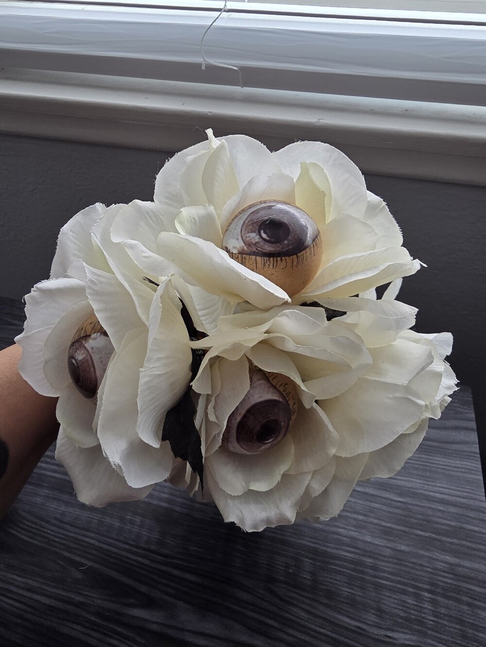 Ashland Cream White Faux Floral Bouquet with Faux Eyeballs
